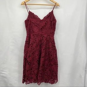 Burgundy Deep Red Maroon Eyelet Midi Dress